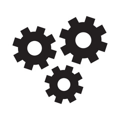 Cogwheel icon. Sprocket wheel logo. Settings button sign. Mechanic gear symbol. Black silhouette isolated on white background. Vector illustration image. eps10