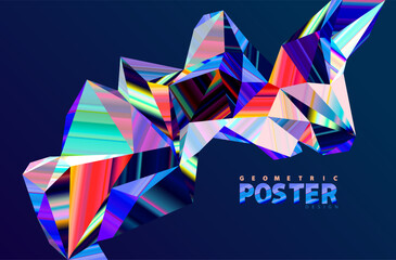 Abstract 3D polygonal glass shapes. Colorful crystal background for poster design. - 749497923