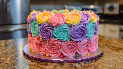 A birthday cake with colorful frosting