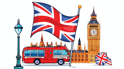 Fototapeta na wymiar Flag of great britain with london icons isolated 