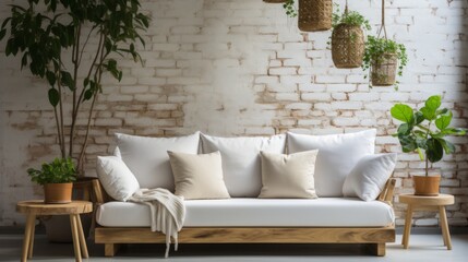 Minimalist Living Room Design With a White Sofa and Wooden Accents Under Natural Light