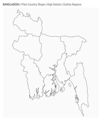 Bangladesh plain country map. High Details. Outline Regions style. Shape of Bangladesh. Vector illustration.