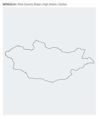 Mongolia plain country map. High Details. Outline style. Shape of Mongolia. Vector illustration.