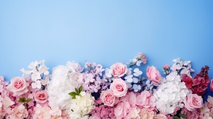 Flower bunch border on blue background