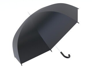 3D render of a black umbrella. Umbrella on a light background. 3D render.