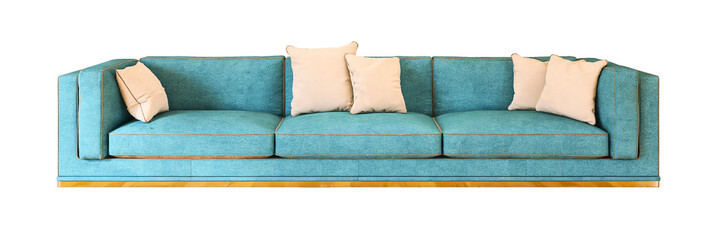 Multi-bed blue sofa isolated on transparent background. 3D render.