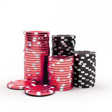 Luxury of Red and Black casino chip on white background, Illustration.