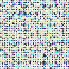 Pattern design. Squares in multiple colors. Elegant purple, blue, green, beige tones. Brilliant vector illustration.