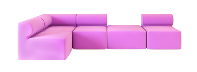 Modern purple sofa with an isolated transparent background. Furniture for the modern interior
