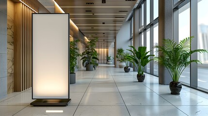 Poster Stand Mockup with Wide Banner in a Commercial Setting. Concept Mockup Design, Poster Stand, Wide Banner, Commercial setting