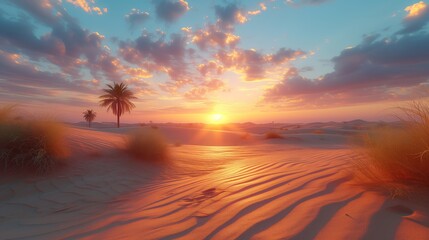 Capture the beauty of a desert sunset, with the sun sinking - obrazy, fototapety, plakaty