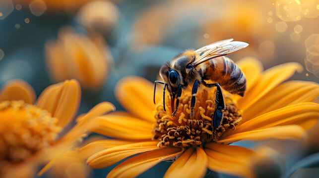 bee on flower with spring background