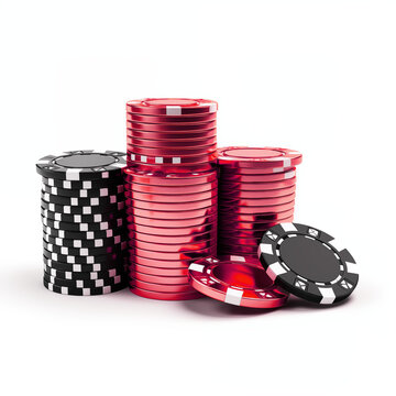 Luxury of Red and Black casino chip on white background, Illustration.