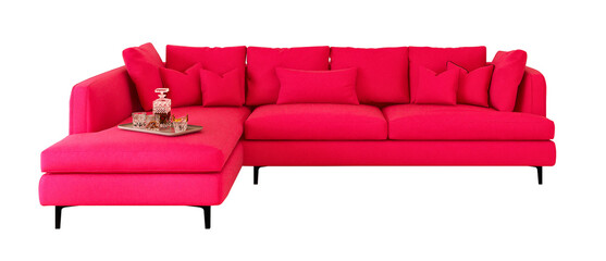 Red sofa for living room  isolated on transparent background. 3D render