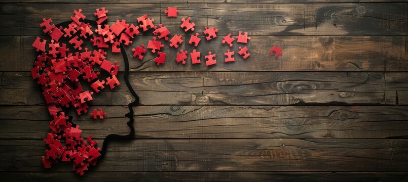 Adhd concept with puzzle pieces in human head   mental health and neurodevelopmental condition.