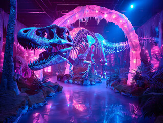 Ice age creatures revived in a neon biodome blending prehistoric with futuristic a chilly utopia