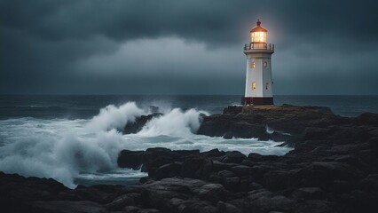 lighthouse on the coast A lighthouse in a stormy landscape, 