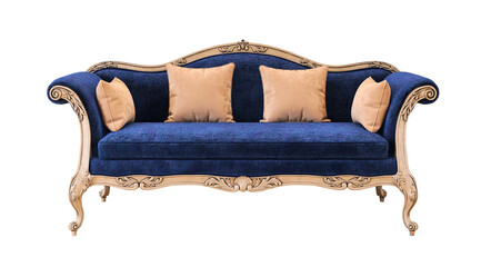 Classic blue sofa with transparent background. 3D render