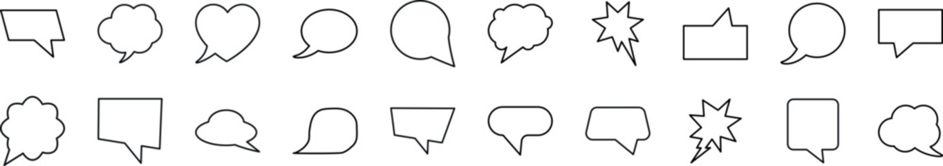Pack of line icons of speech bubbles. Editable stroke. Simple outline sign for web sites, newspapers, articles book - obrazy, fototapety, plakaty