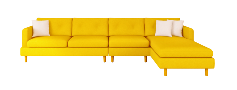 Yellow sofa for living room transparent background. interior design. 3D render