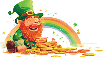 Leprechaun coins rainbow happy st patricks day vector - obrazy, fototapety, plakaty