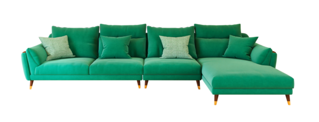 L shape green color sofa transparent background. 3D render