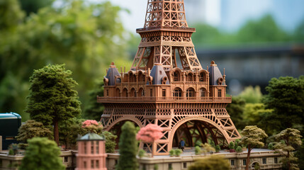 Paris in Miniature A Model of the Tower - obrazy, fototapety, plakaty