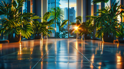 Obraz premium Modern Urban Landscape: Futuristic City Design with Glass and Greenery