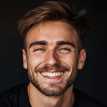 Studio portrait of a man smiling. Advertisement for dental, business, studio, etc.