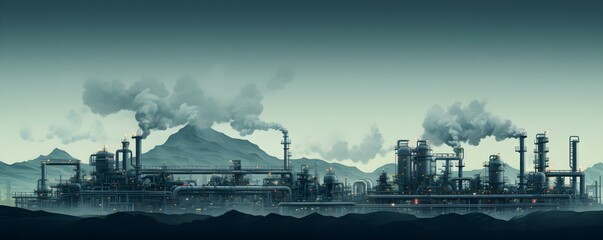 A vast industrial plant transferring captured carbon dioxide through intricate pipelines. Concept Industrial Plant, Carbon Capture, Pipeline Network, Cutting-edge Technology, Environmental Innovation - obrazy, fototapety, plakaty
