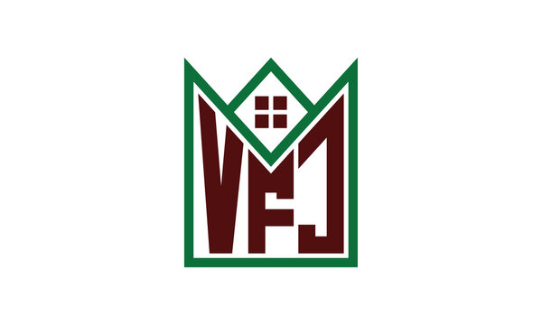 VFJ initial letter real estate builders logo design vector. construction, housing, home marker, property, building, apartment, flat, compartment, business, corporate, house rent, rental, commercial