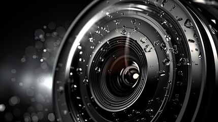 Fototapeta na wymiar Close-up of a Camera Lens with Water Drops