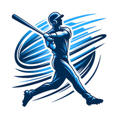 illustration of a blue silhouette of a baseball player in action