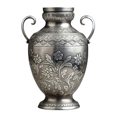  Front view of Victorian Etched silver vase on white background,png