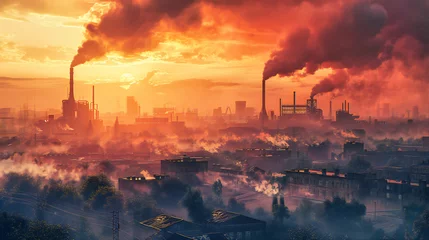 Gordijnen Moscow Twilight: Urban Skyline Aglow with Sunset, Skyscrapers Kissed by Evening Light © NURA ALAM