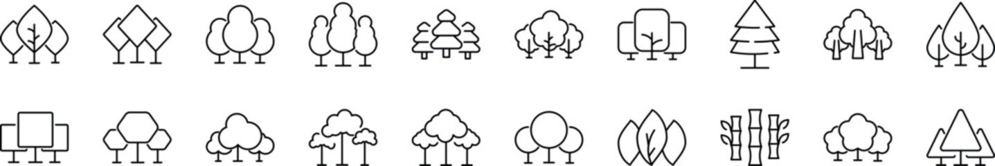 Set of line icons of tree. Editable stroke. Simple outline sign for web sites, newspapers, articles book