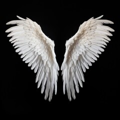 A pair of Ultra realistic luxurious royal white wings isolated on black background