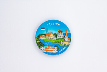 The travel fridge souvenir magnet – Tallinn, Estonia. On a white background