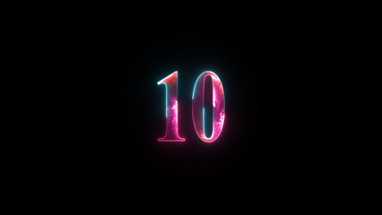 Number ten . Futuristic neon font, digital glowing symbol. Vintage Glow Signboard with Number 10. Design Element. Shiny neon light.