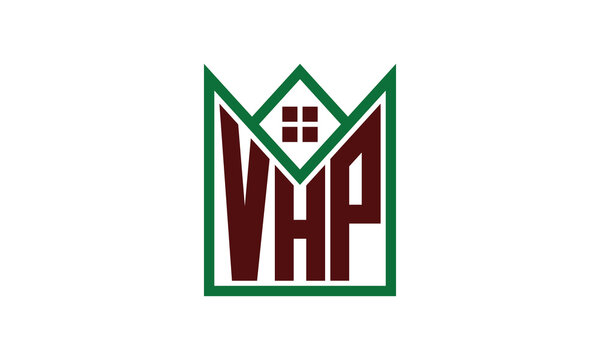 VHP initial letter real estate builders logo design vector. construction, housing, home marker, property, building, apartment, flat, compartment, business, corporate, house rent, rental, commercial