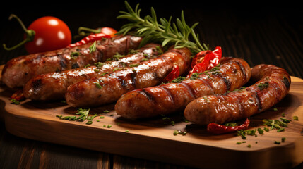 Savory Delight Grilled Sausages on a Rustic Wooden