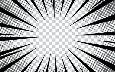 Obraz premium Comic book action lines background. Manga speed frames, superhero action. Black and white vector retro illustration