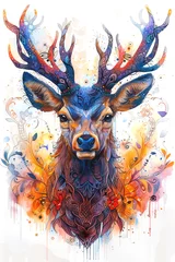 Poster Watercolor mandala deer on white background © Watercolor art
