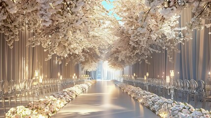 Elegant Wedding Venue Decorated with Flowers and Candles. Generative ai