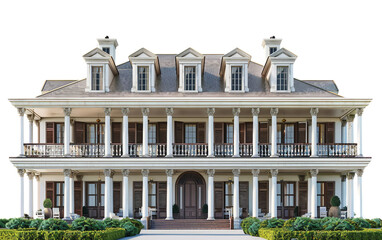 The Allure of a Colonial-Style Plantation House Isolated on Transparent Background PNG.