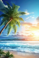 Fototapeta na wymiar Palm tree on the background of the sea