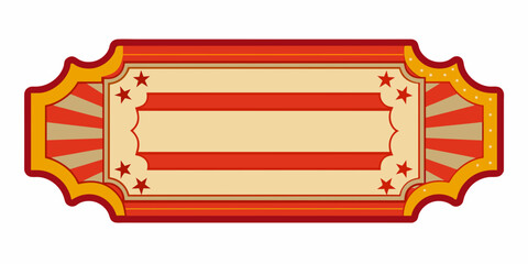 Circus or movie theater ticket with a blank text frame. Vector cartoon illustration