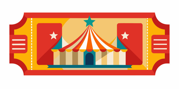 A ticket to the circus for a performance. A circus ticket for a performance depicting an awning. Vector cartoon illustration