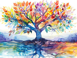 Illustration of multicolored tree watercolor