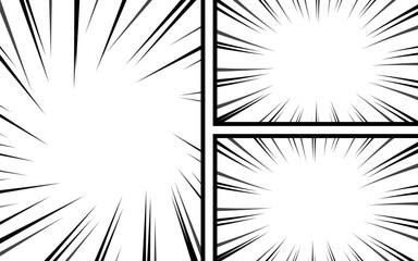 Comic book page background with radial effect. Black and white vector retro illustration